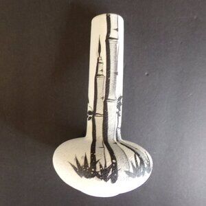 Aloha Hawaii Vase Black White Bamboo Ceramic Asian Inspired Vintage